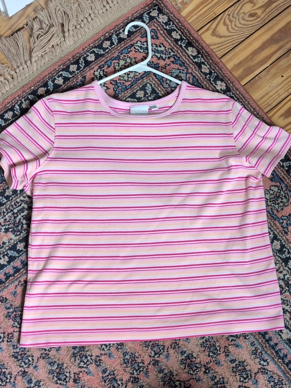 90s Style Pink Striped Short Sleeve Tee